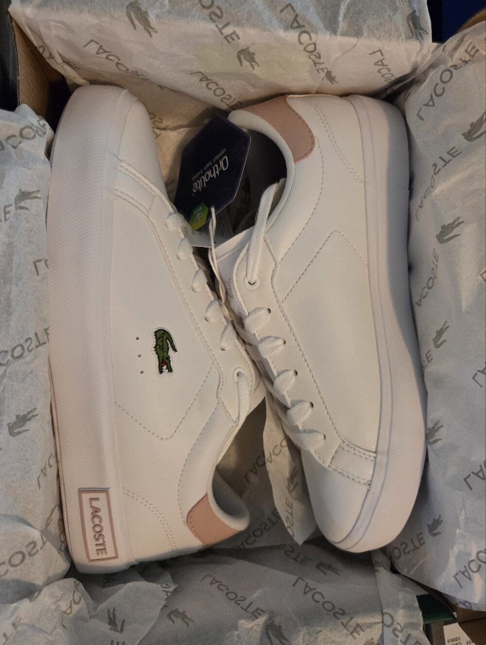 NIB Lacoste Powercourt Youth Girls Sneakers - White/Pink Size 4Y Women 5.5